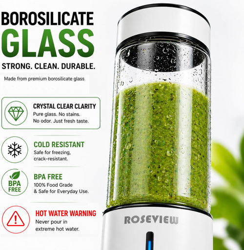 ROSEVIEW Blender Smoothie Portable jet blend smoothies Glass bottle Mini USB rechargeable Handheld battery hand Mixer Cup juicer Cordless (US)