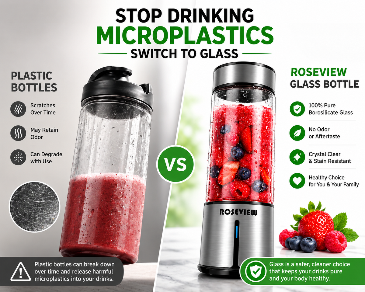 ROSEVIEW Blender Smoothie Portable for smoothies Glass bottle Mini USB rechargeable Handheld jet blend battery Shakes Cup juicer (US)