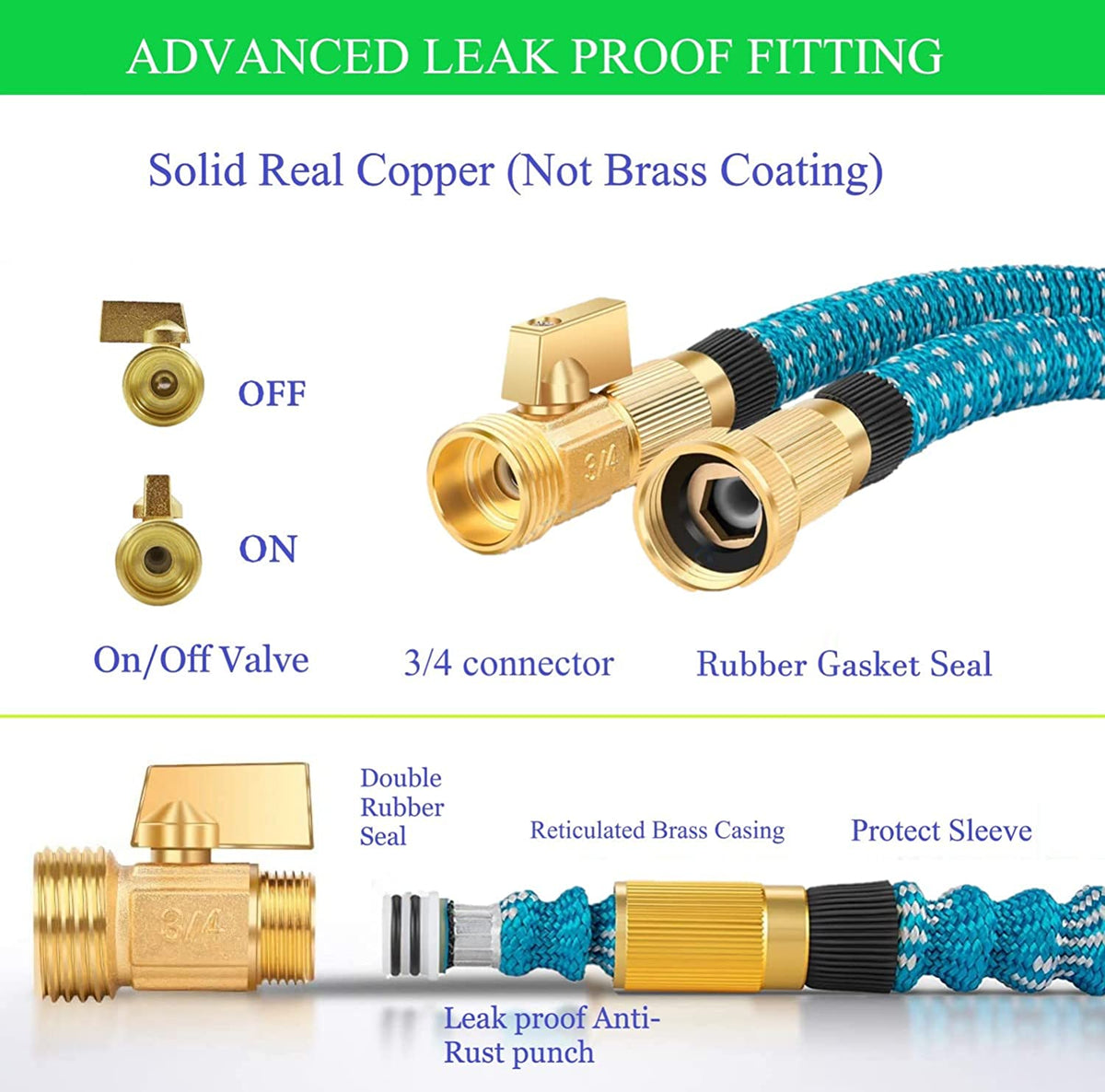 Garden Hose Expandable 75ft 100ft 150ft Expanding 75 feet 100 foot 150 ft (CA, SkyBlue)