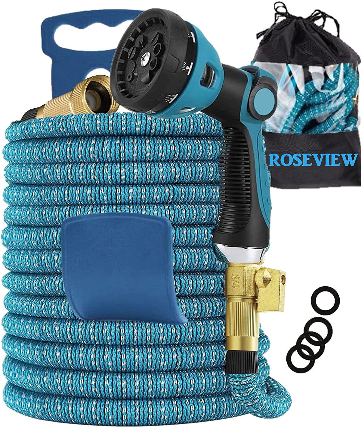 Garden Hose Expandable 75ft 100ft 150ft Expanding 75 feet 100 foot 150 ft (CA, SkyBlue)