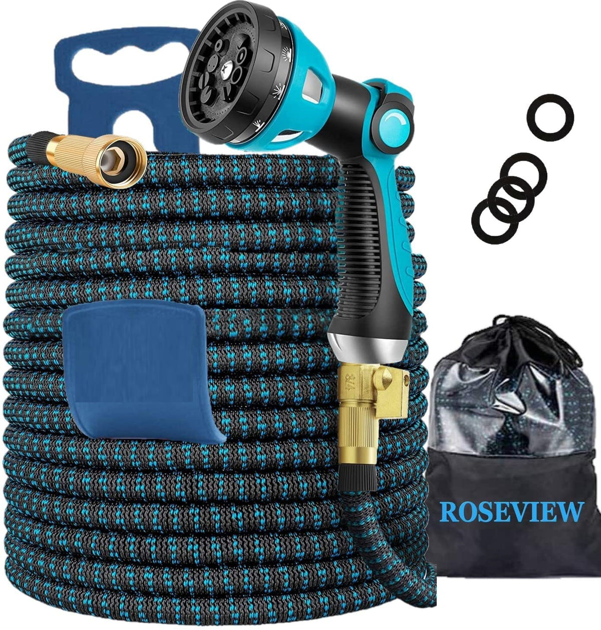 Garden Hose Expandable  75ft 100ft Expanding  75 feet 100 foot (CA, Dark Blue)