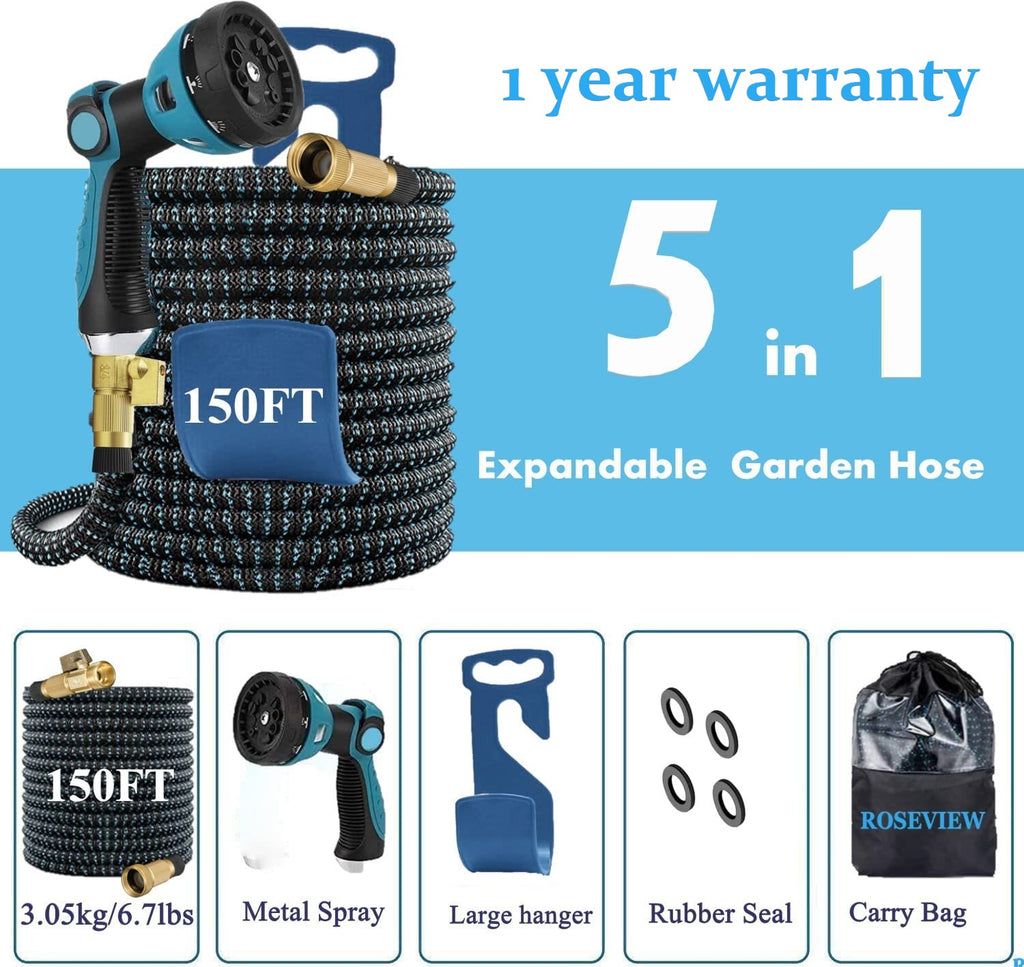 Garden Hose Expandable  75ft 100ft Expanding  75 feet 100 foot (CA, Dark Blue)